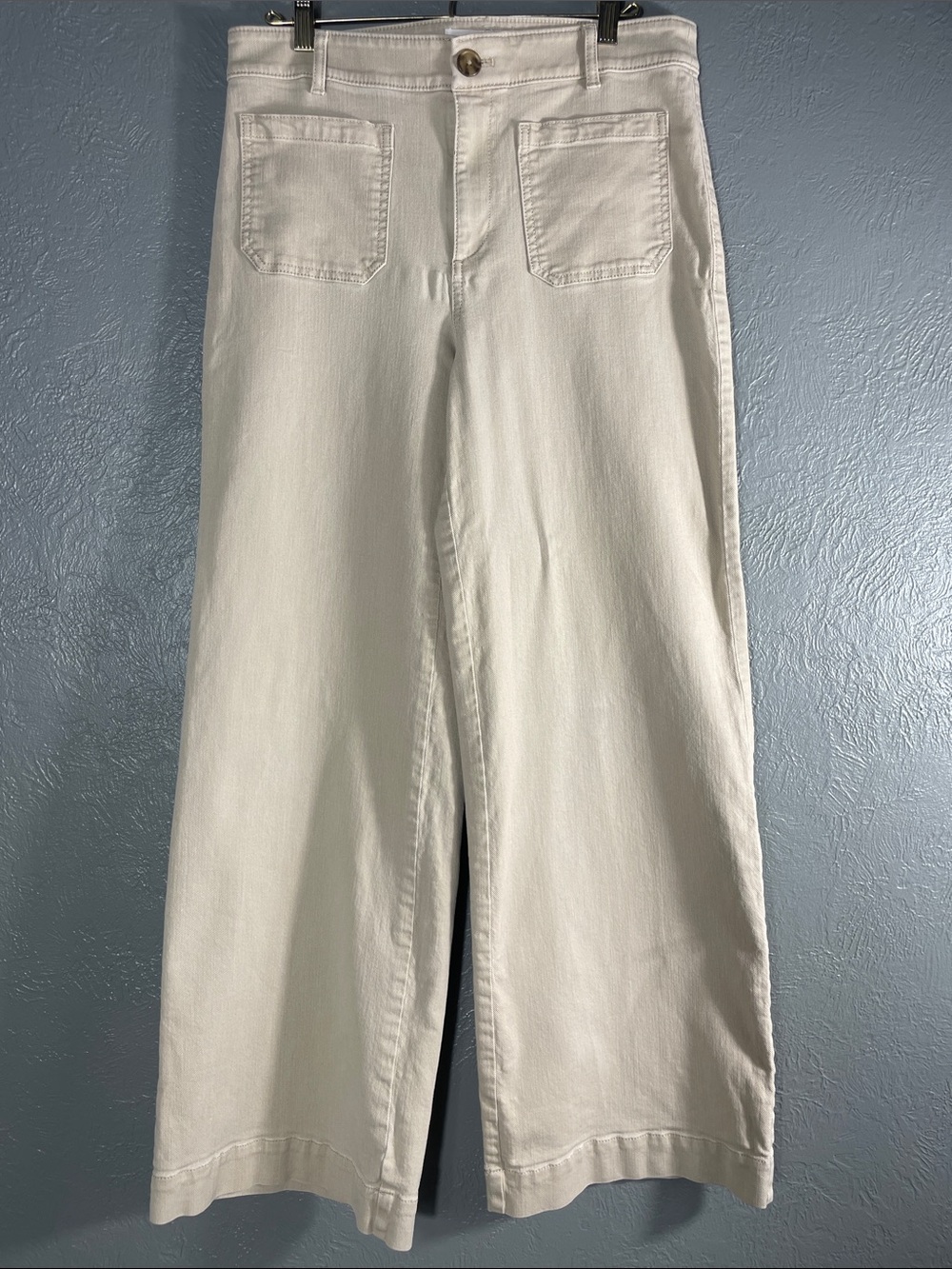 LOFT The Palmer Pants Womens 6 Beige High Rise Wide Leg Patch Pocket Trousers